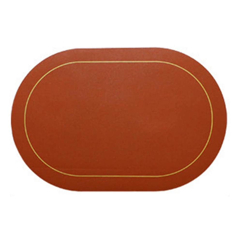 2Pcs Leather Oval Dining Food Mat Oil Proof Insulation Restaurant Table Home Hotel Non Slip Bowl Pad Placemat Brown