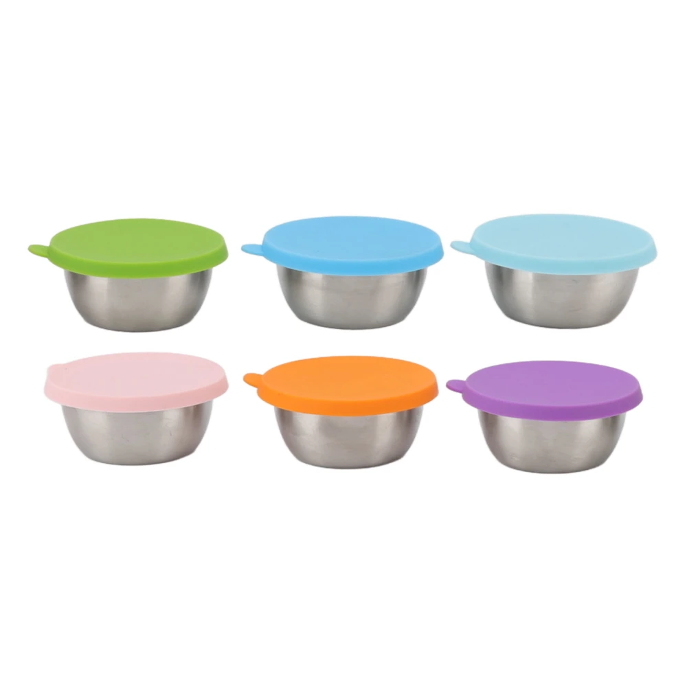 6Pcs Salad Dressing Container Silicone Lid Stainless Steel Multi Purpose Small Condiment Containers for Kitchen Dining