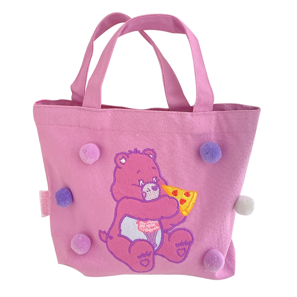 Bear Handbag Cute Fashional 3D Delicate Embroidery Lunch Bags with Fur Ball for Moms Students Office Workers Feeding Bear Purple