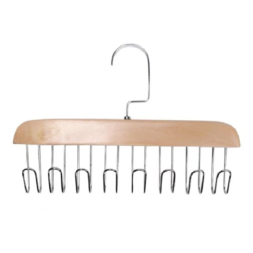 Multifunctional Hanger Punch Free with 8 Hooks Wood and Stainless Steel Cap Holder for Student Dormitory Khaki