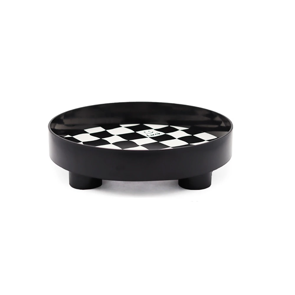 Round Storage Organizer Tray Checkerboard Design Plate Container Tray for Fruit Perfume Jewelry Black, Large