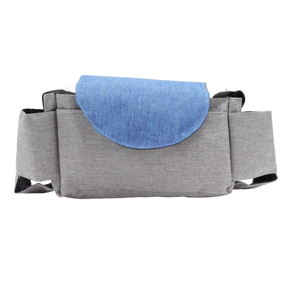 Baby Stroller Bag Large Capacity Universal Stroller Accessories Bag with 2 Cup Holders Multiple Zipper Pockets Gray Blue