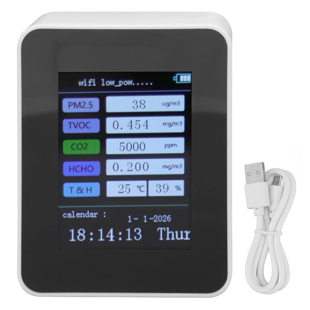 Indoor Air Quality Monitor for TUYA WiFi Smart PM2.5 Formaldehyde Testing 7 in 1 Calendar Time Function Air Quality Detector White WIFI Version VOC