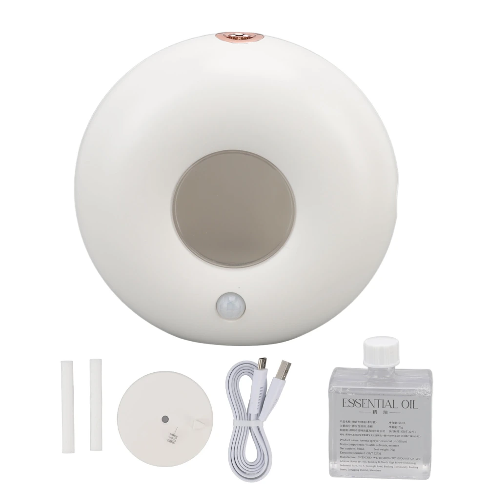 Mini Aroma Diffuser Doughnut Essential Oil Atomizing Aroma Humidifier USB Charging Smart Sensing Incense Diffuser White