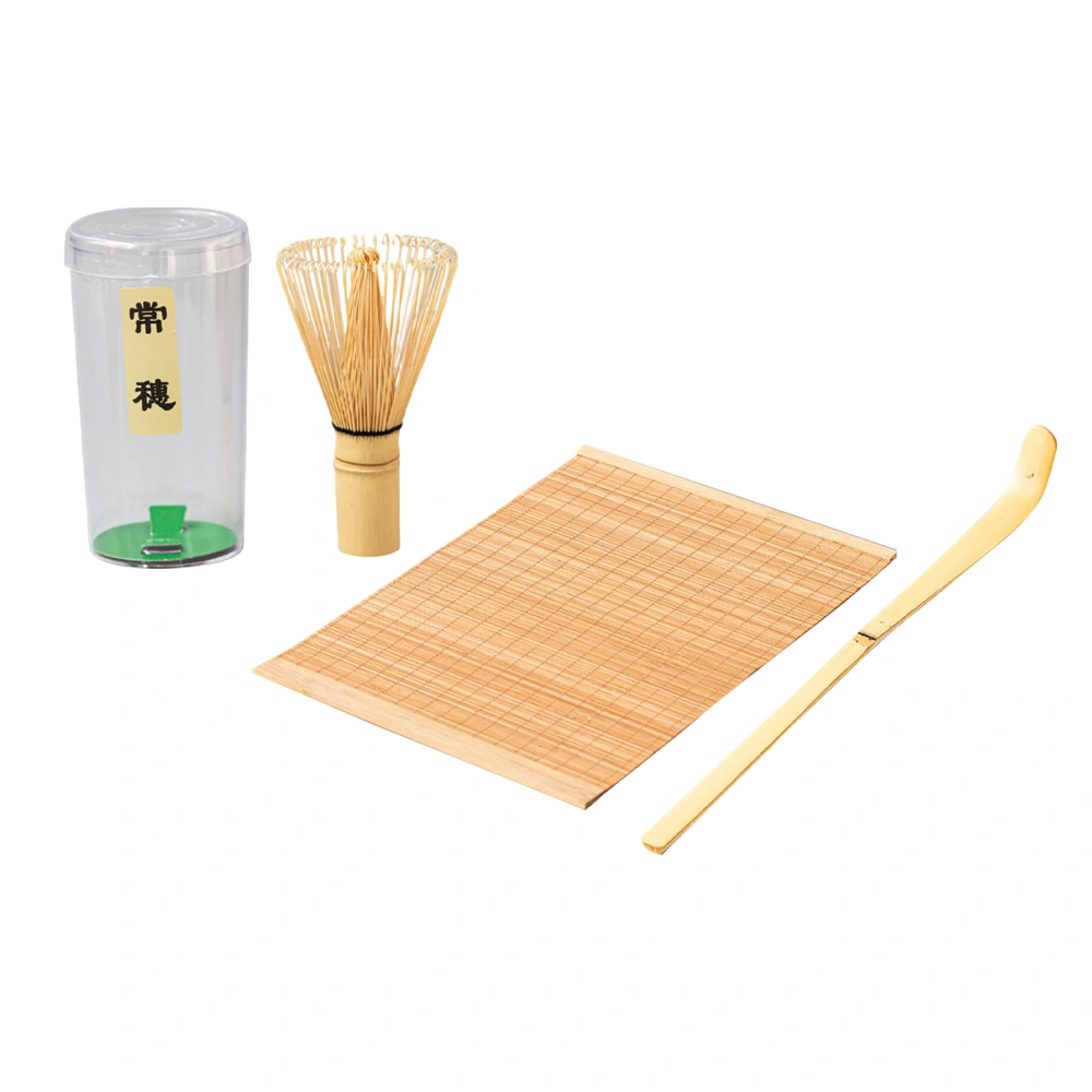 Bamboo Matcha Tea Set Exquisite Bamboo Matcha Scoop Stirring Whisk and Wrapped Edge Mat Set for Giting White