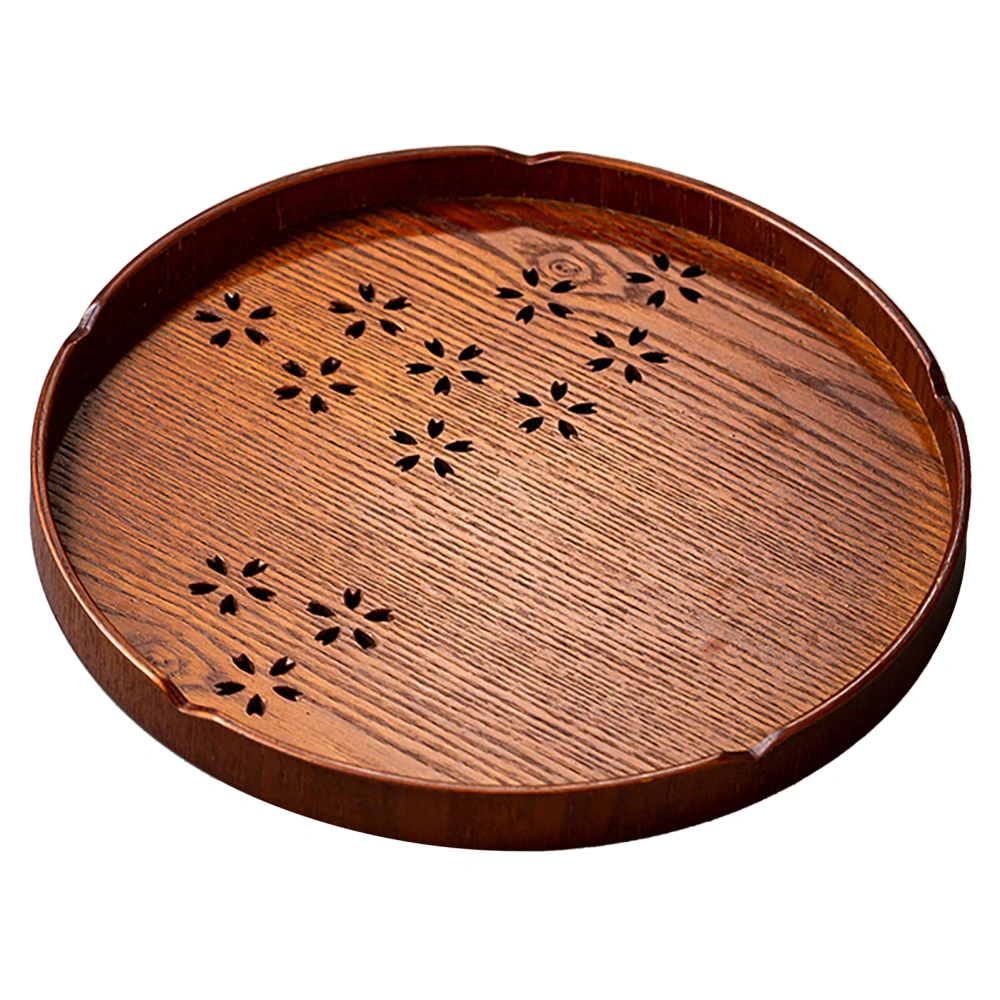 Tea Tray Cherry Blossom Pattern Wooden Tea Plate Green Tea Baking Serving Plate for Home Tea House Round