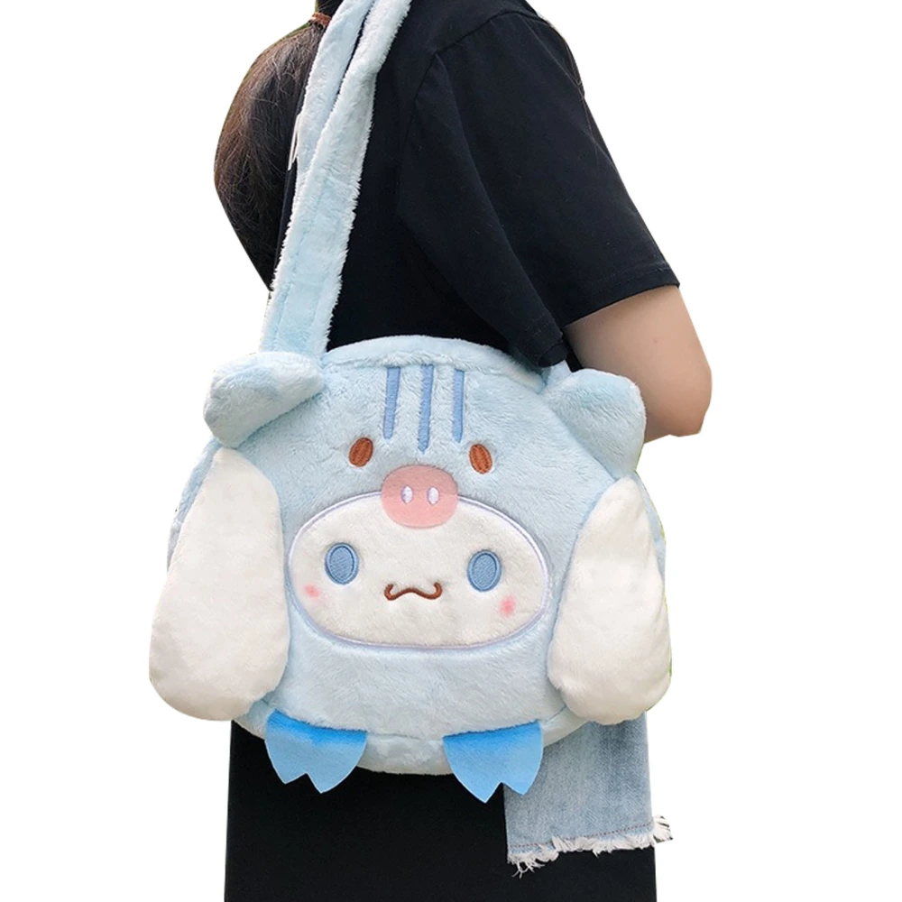 Autumn Winter Plush Underarm Bag Cute Soft Girls JK Uniform Fluffy Shoulder Bag Women Tote Blue Dog