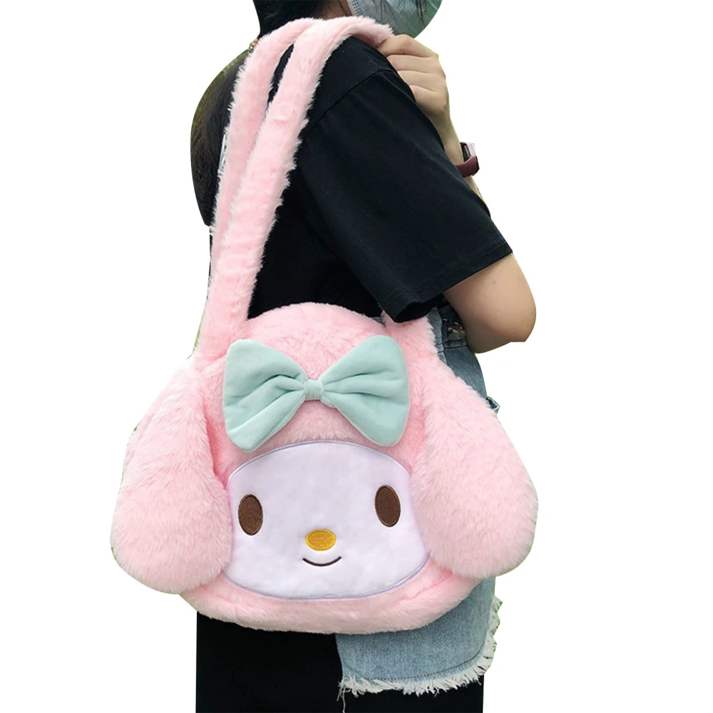 Autumn Winter Plush Underarm Bag Cute Soft Girls JK Uniform Fluffy Shoulder Bag Women Tote Pink Rabbit