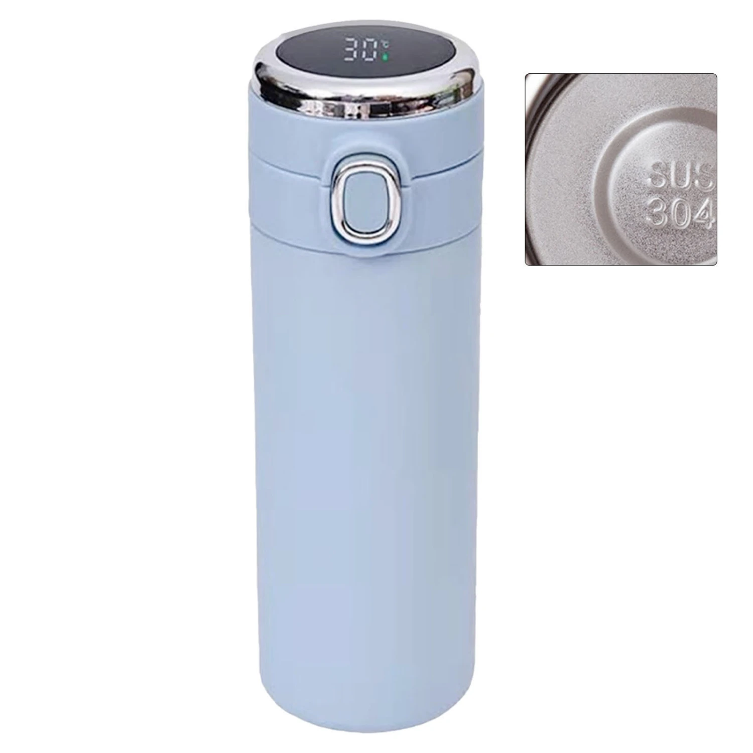 420ml Smart Insulation Cup Double Layer Stainless Steel Thermal Bottle with Temperature Display Bleu