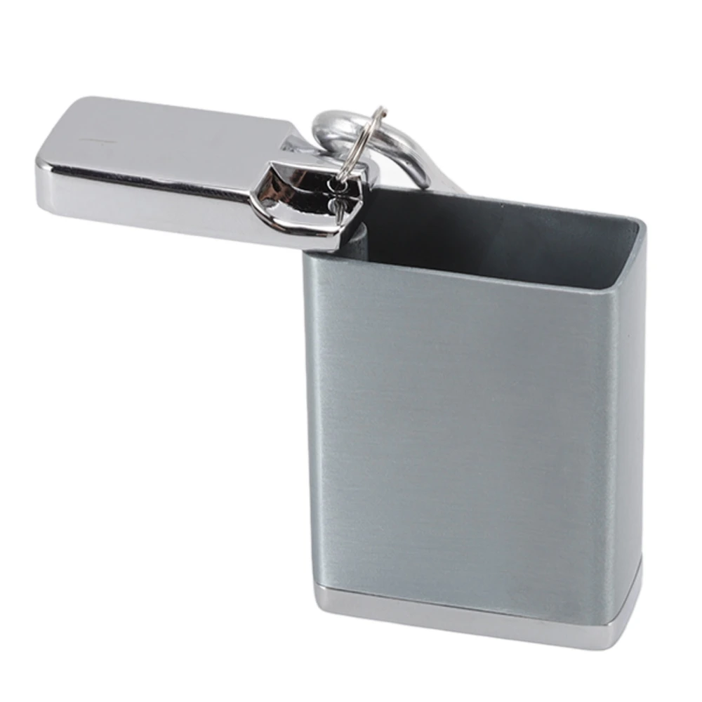 Ashtray Portable Mini Zinc Alloy Fireproof Delicate Ashtray Keychain with Buckle Lid Silver