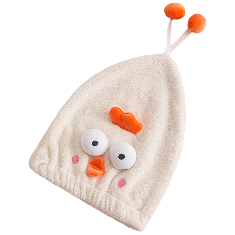 Hair Drying Caps Ultra Absorbent Microfiber Shower Wrap Towels Soft Cute Cartoon Quick Drying Bath Hat for Wet Long Thick Hair Beige Chicken