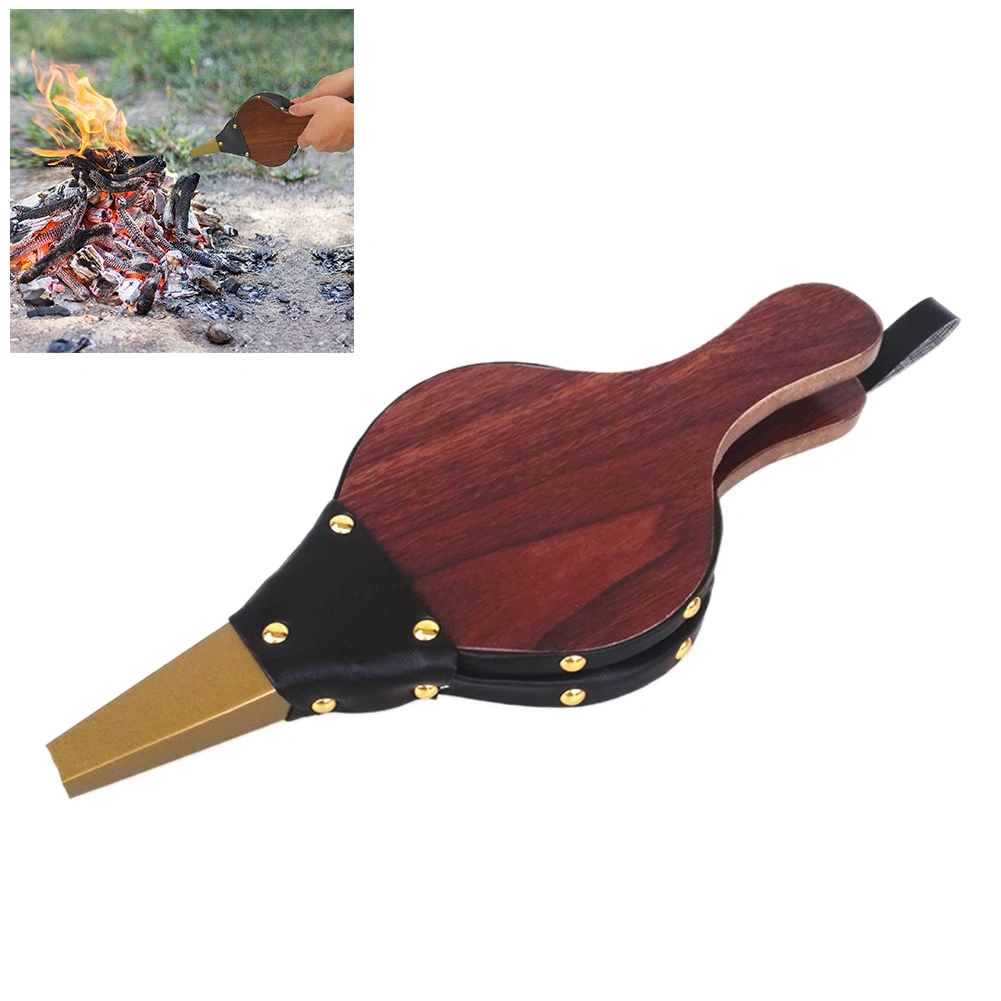 Mini Fireplace Wooden Pattern Air Bellows with Hanging Strap for BBQ Fireplace Camping