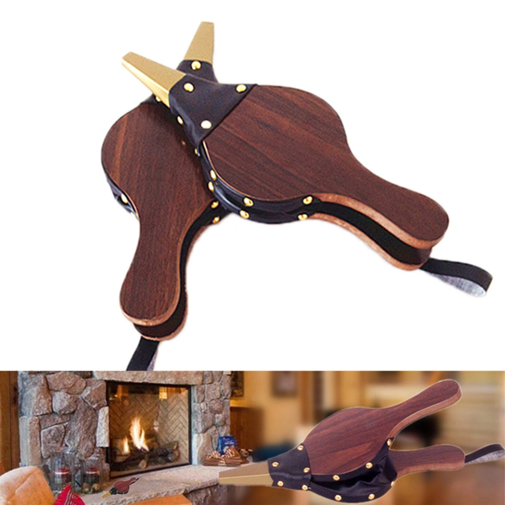 Mini Fireplace Wooden Pattern Air Bellows with Hanging Strap for BBQ Fireplace Camping