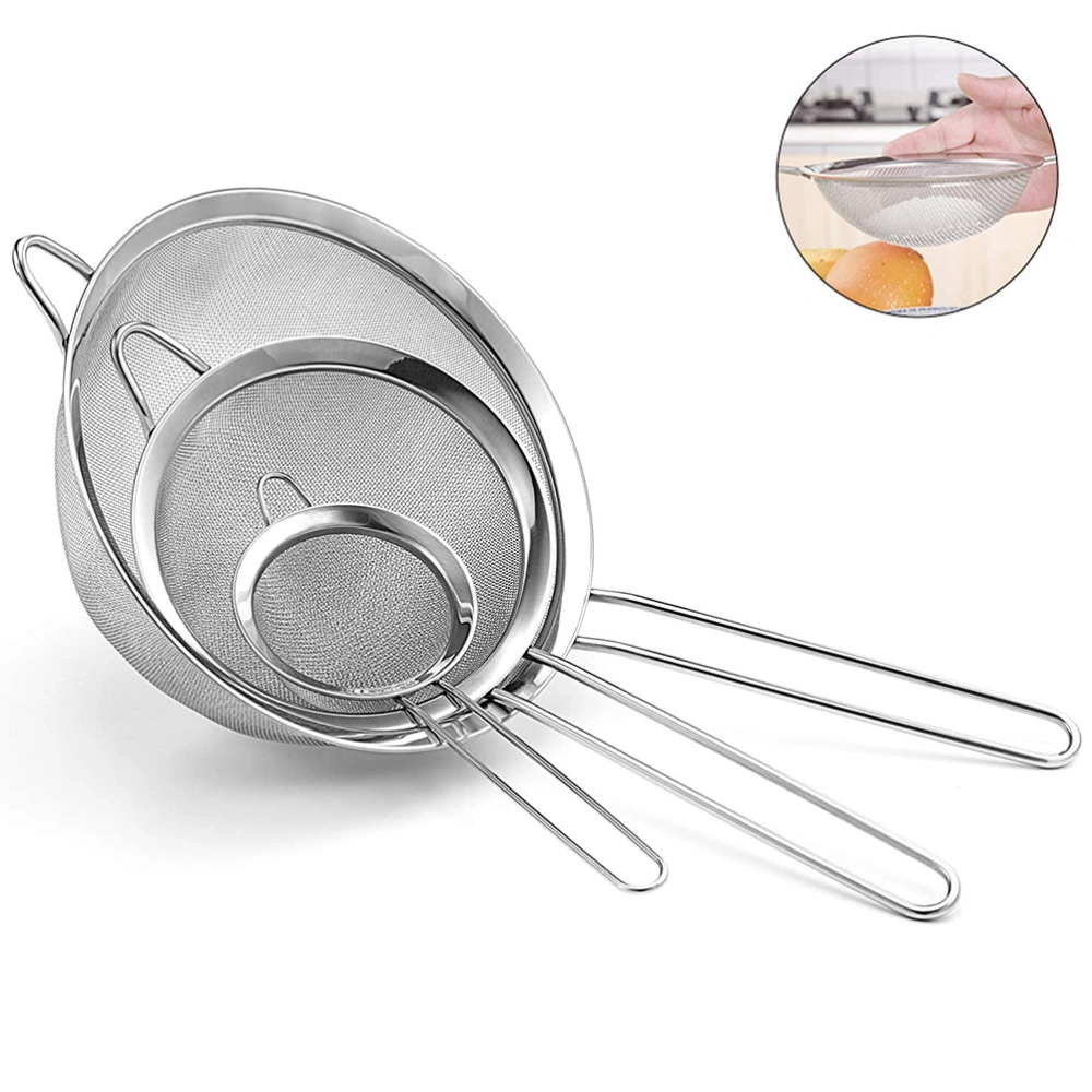 3PCS Fine Mesh Strainers Stainless Steel Kitchen Filter Food Strainers