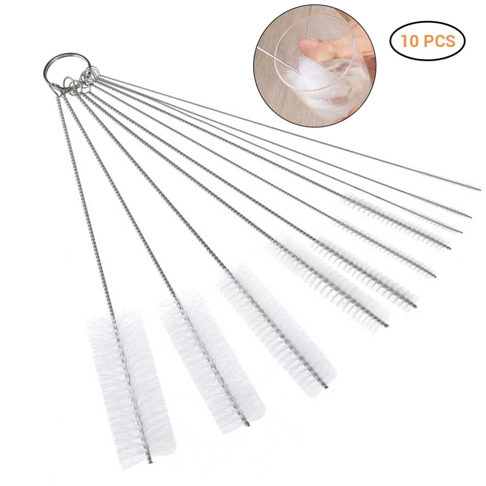 10pcs Nylon Tube Cleaning Brushes Set for Drinking Straws Clean Glasses Keyboards Brush Jewelry House Cleaning Brushes