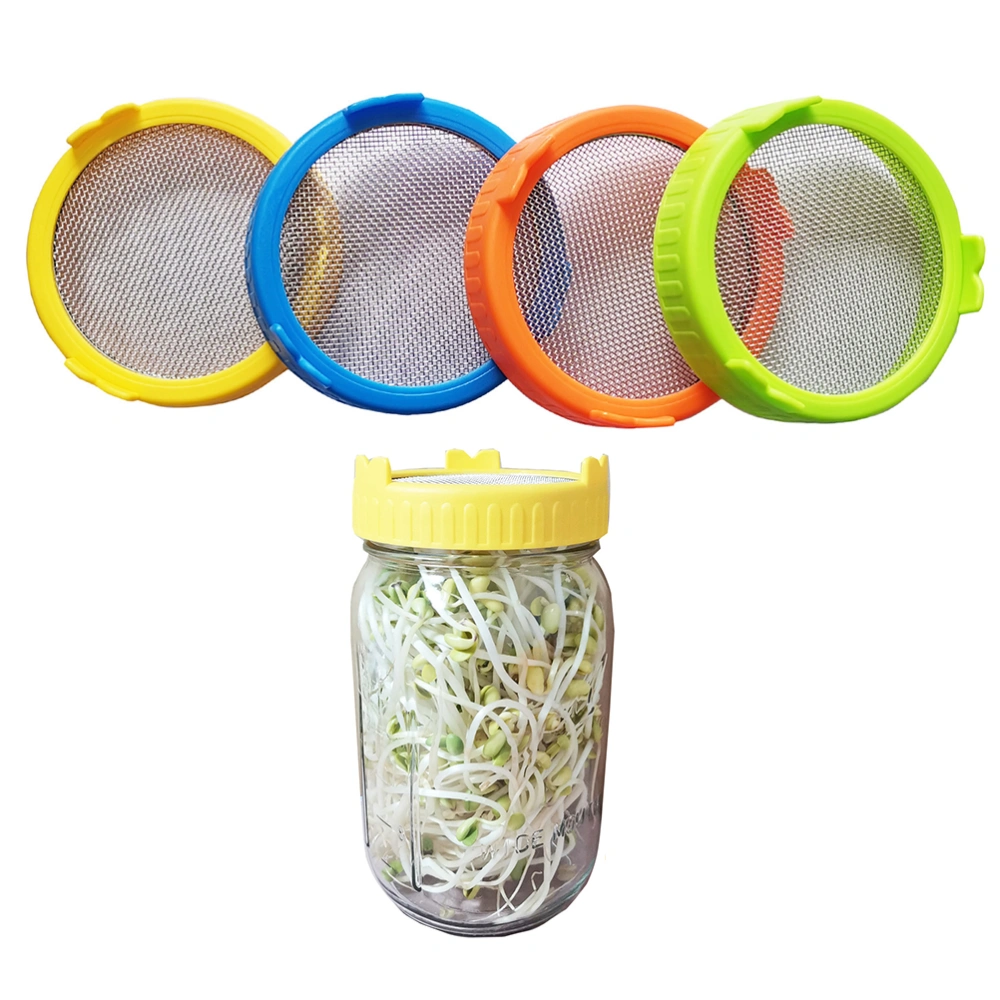 4Pcs Plastic Sprouting Lids with Stainless Steel Screen for 86mm Wide Mouth Jars Sprouting Strainer Lid with Stand