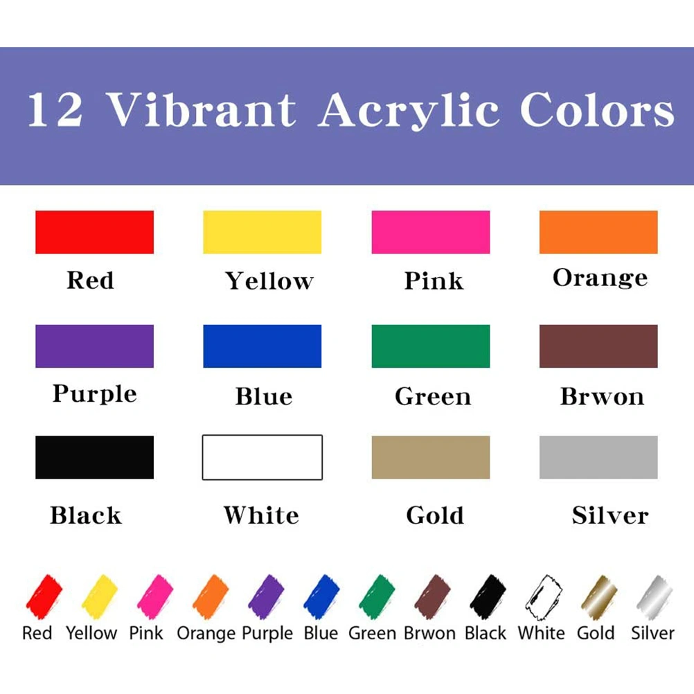 12 Colors Acrylic Paint Marker Pens Art Marker Pen Rock Painting Pens Nontoxic Painted Pen for Ceramics Fabrics Wood