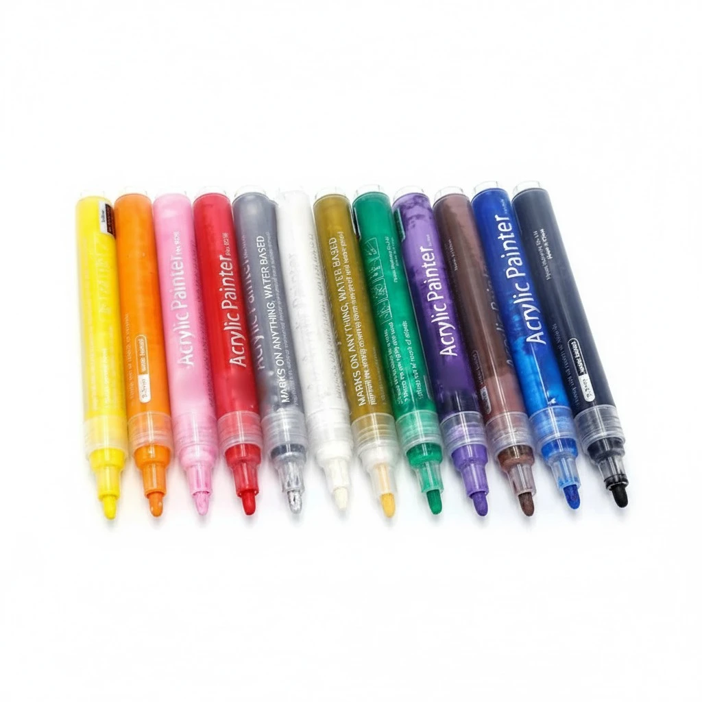 12 Colors Acrylic Paint Marker Pens Art Marker Pen Rock Painting Pens Nontoxic Painted Pen for Ceramics Fabrics Wood