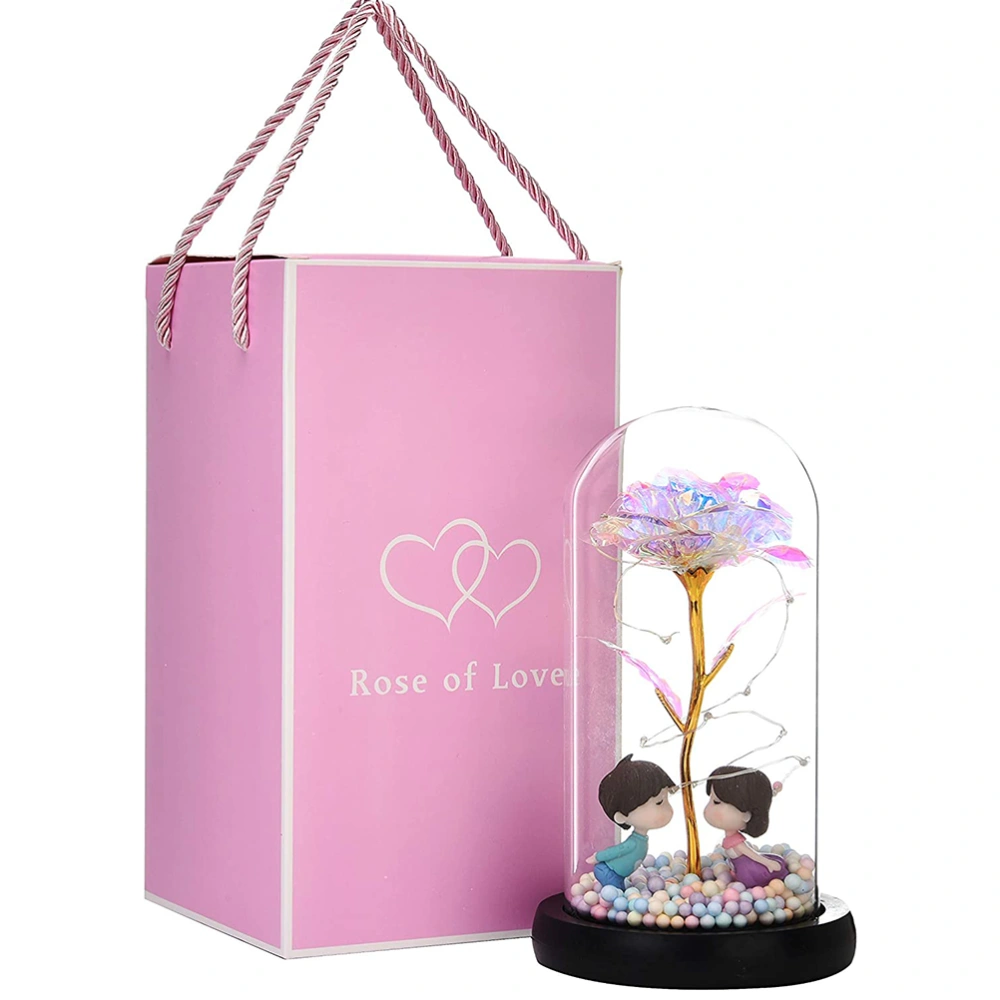 Glass Artificial Rose LED String Light Valentine's Day Present Gift Simulation Flower Glass Cover Led Light