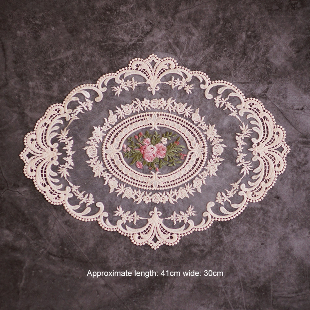 European Oval Embroidered Lace Fabric Transparent Placemat Coaster Coffee Table Mat Furniture Cover Cloth Christmas Decoration