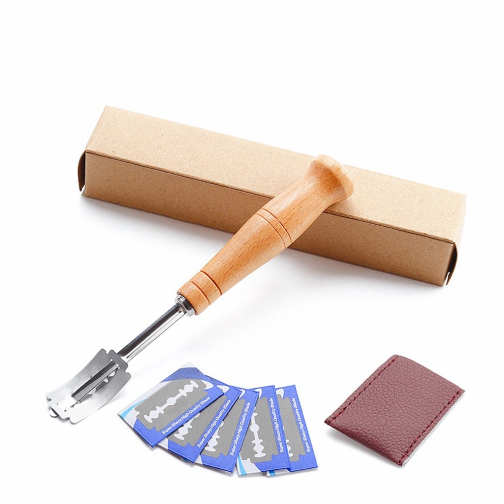 Dough Making Razor Kits Wood Handle Bread Slashing Tool with 5 Blades Bakers Cutter