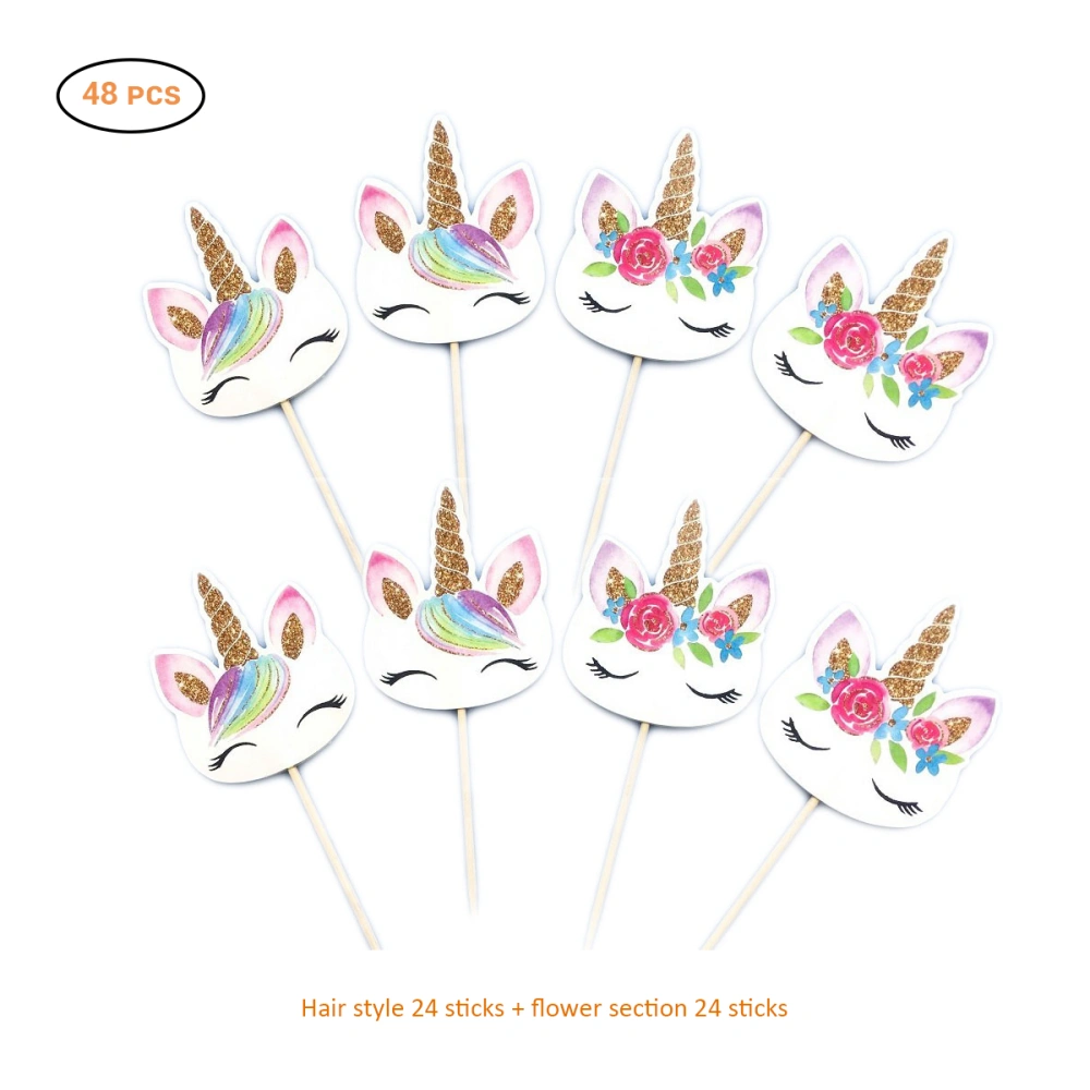 48Pcs Cupcake Toppers Cake Decorative Tag Birthday Party Insert Cake Toppers