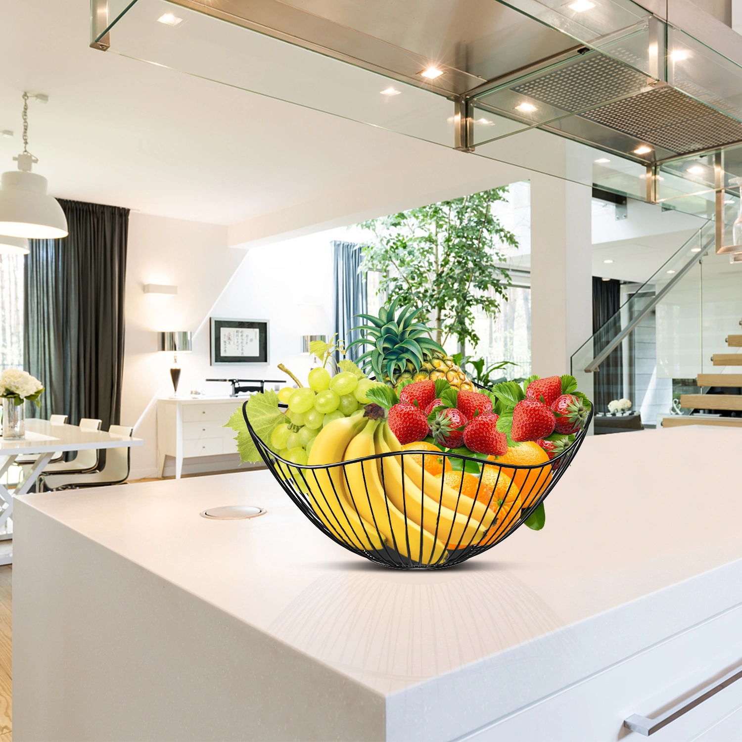 Metal Fruit Basket Houseware Wire Fruit Basket Snack Bread Storage Basket for Kitchen Dining Table Organizer
