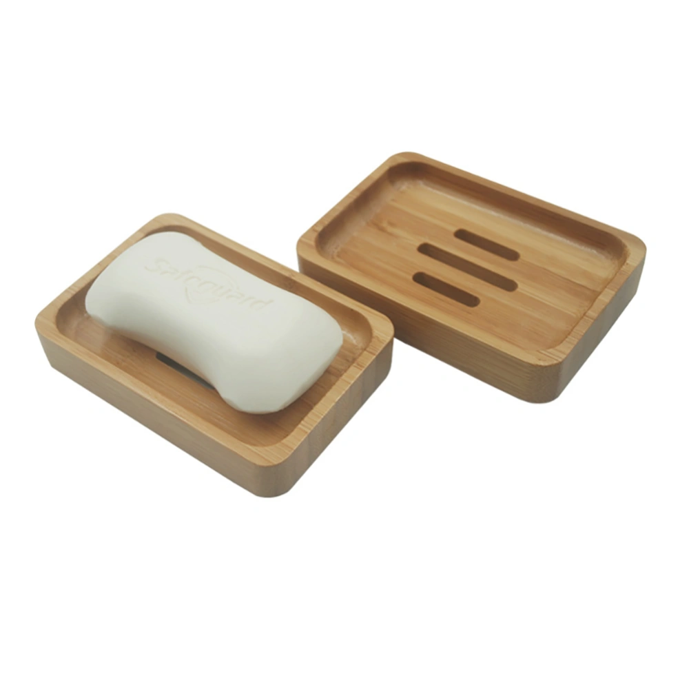 2PCS Natural Bamboo Handmade Soap Box with Drainage Bottom for Kitchen Bathroom