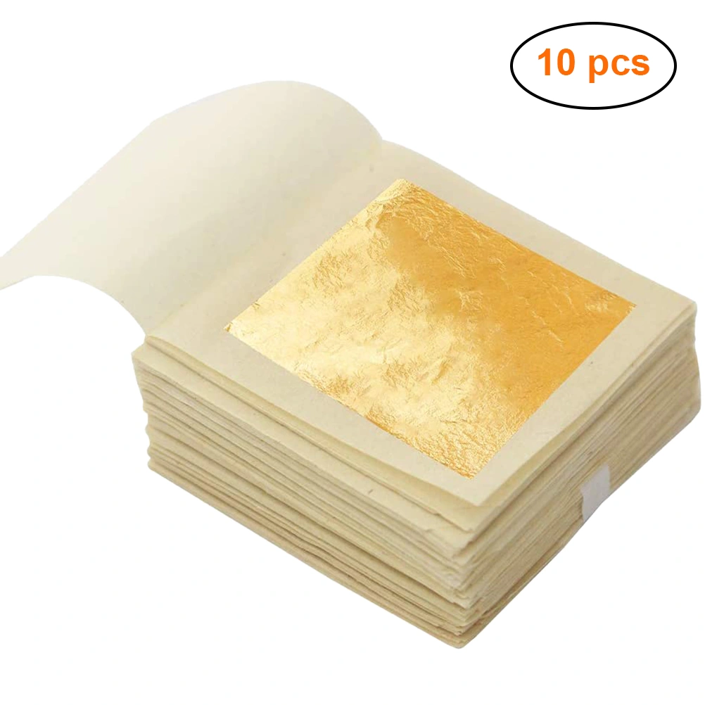 10 sheet Multifunctional Gold Leaf 4.33 x 4.33 cm Edible 24 Carat Gold Foil for Crafts Food Cake Baking Cake Decoration Foil Craft