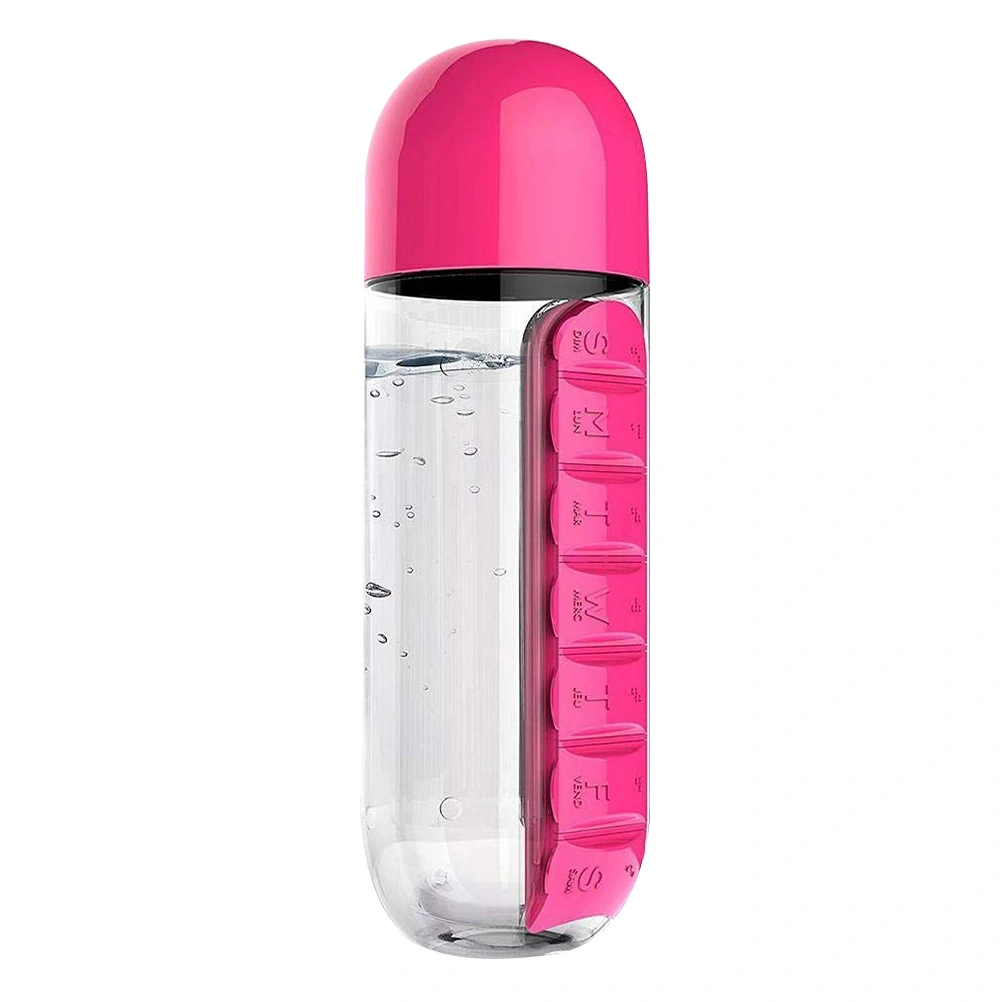 600ml Water Bottle with Pill Box Organizer 2 In 1 Portable 7 Days Planner Box Travel Medication Cases Containers