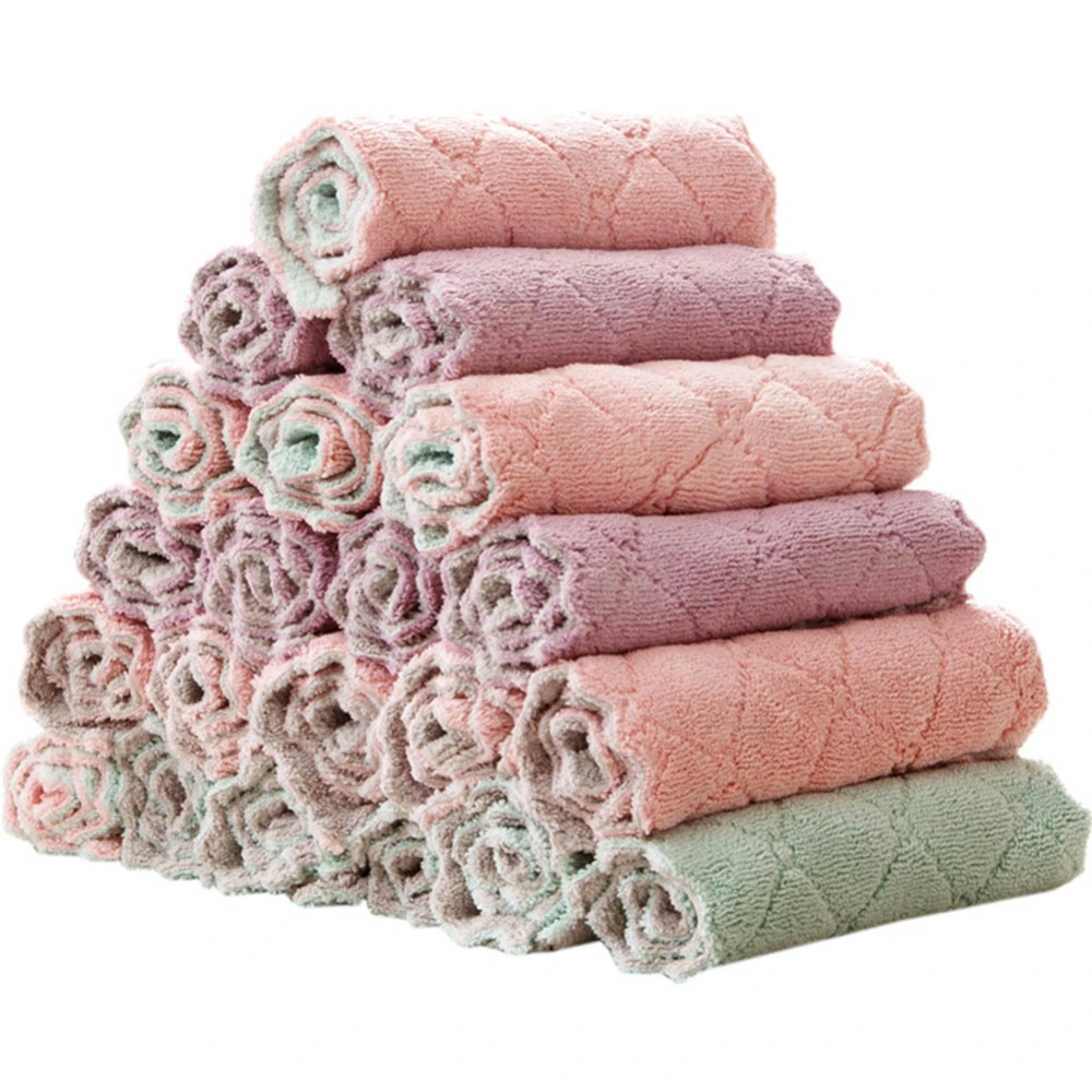 2/5/10/20 Pcs Random Color Coral Fleece Absorbent Hand Towel Clean Cloth Sink Wipe Non Stick Oil Cleaning Rags