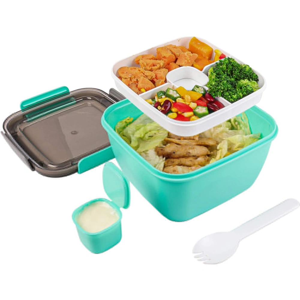 Salad Lunch Container Large Salad Bowl with Removable 4 Compartment Bento Style Tray and Sauce Container