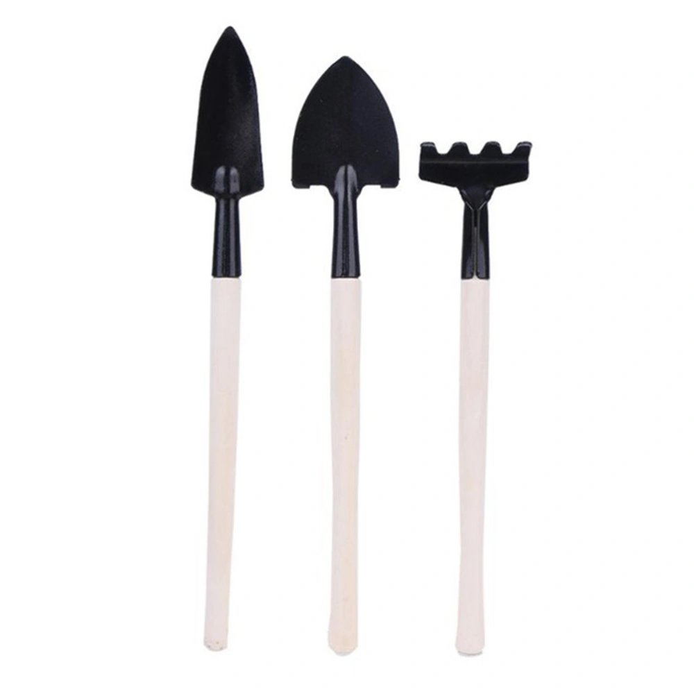 3 PCS/set Mini Garden Hand Tool Kit Plant Gardening Wood Handle Shovel Spade Rake Trowel Gardening Tool