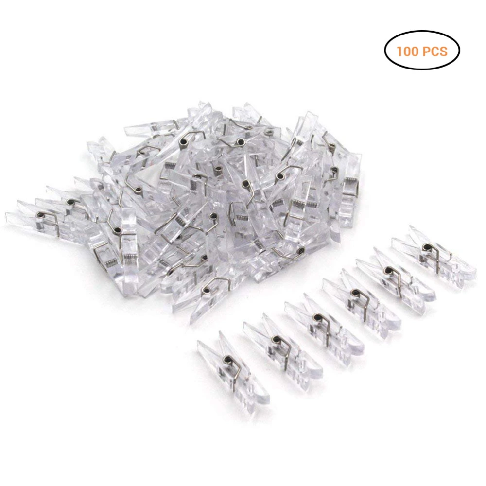 100Pcs Mini Transparent Plastic Utility Paper Clip Clothespins Clip Clothes Line Clips