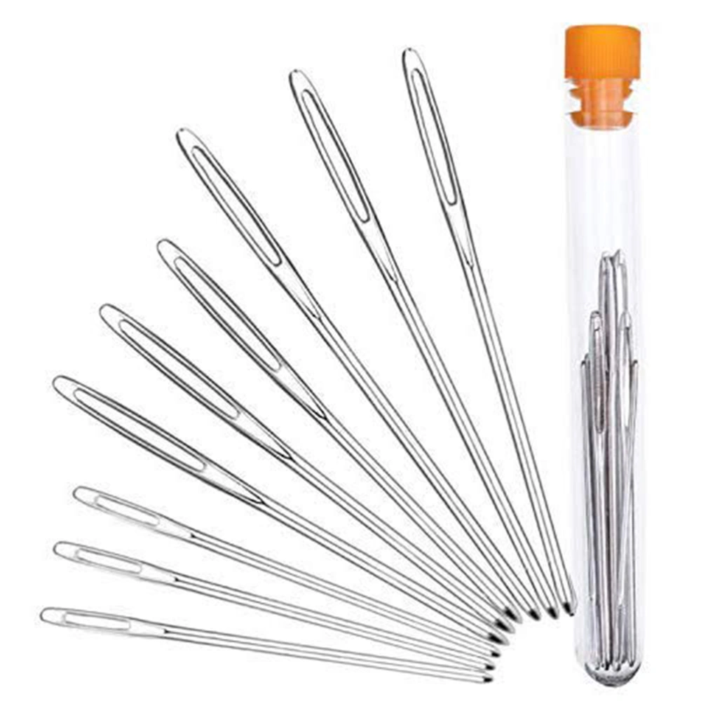 9Pcs Large Eye Blunt Needles Stainless Steel Yarn Knitting Needles Sewing Needles Knitting Weaving Stringing Needles with Needle Bottle