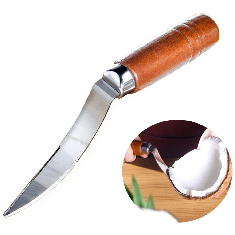 Stainless Steel Coconut Stripper with Durable Wooden Handle Coconut Opener for Kitchen Home Coconut Scraper Tools