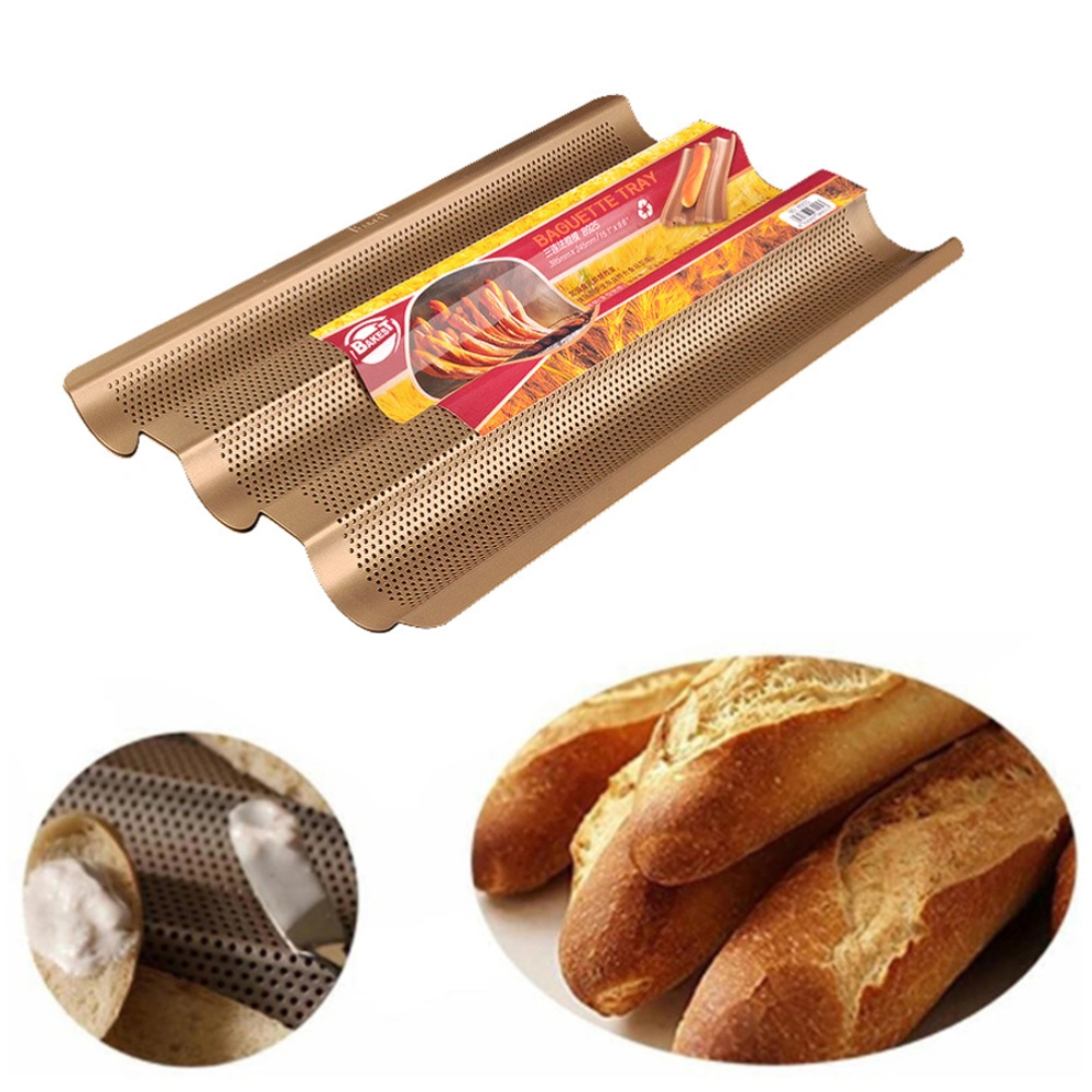 3 Slot Non Stick Baguette Baking Tray Loaf Mold French Bread Pan Bake Tools Baguette Frame Rack Baking Tools