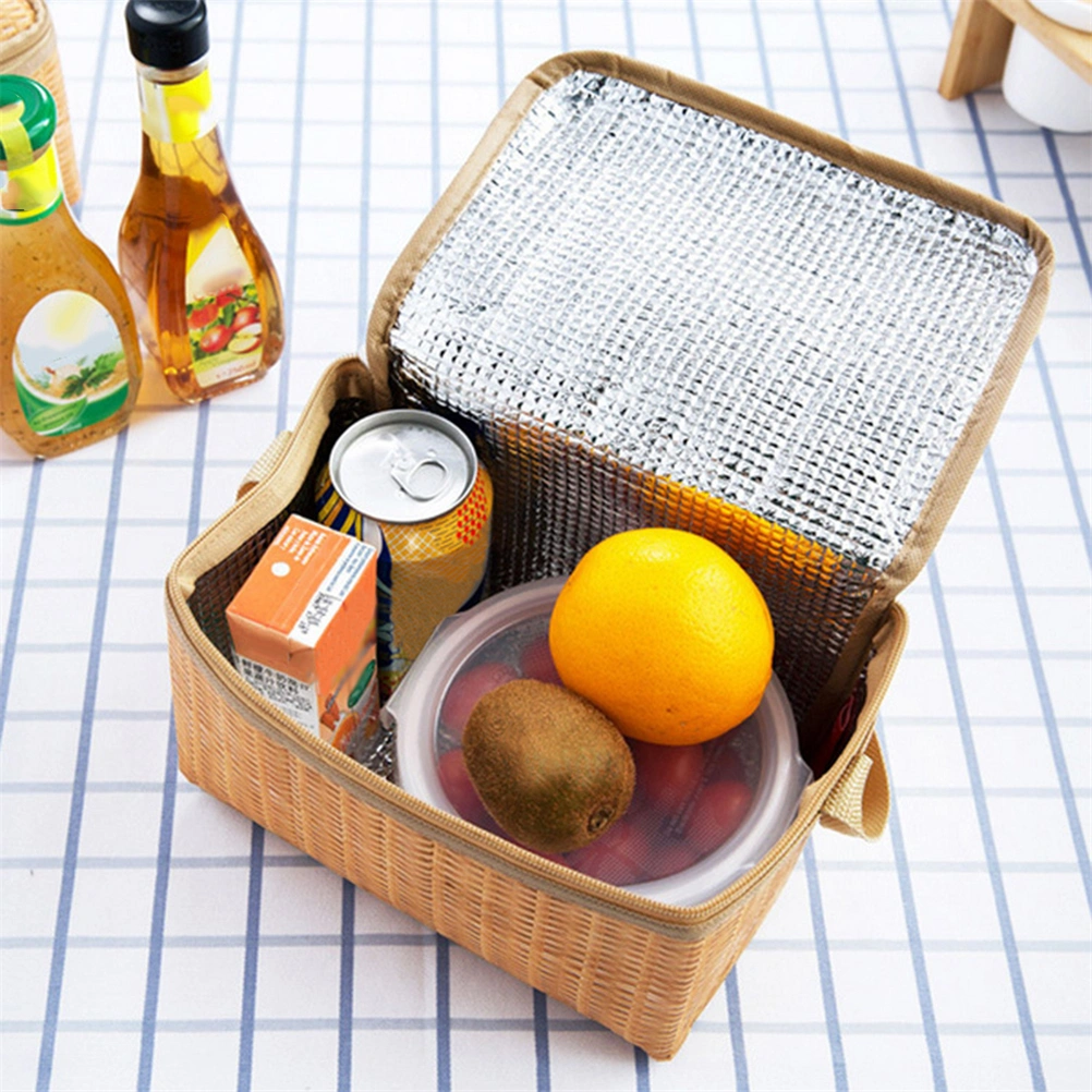 Imitation Rattan Lunch Bag Picnic Basket Case Thermal Lunch Storage Box Outdoor Camping Picnic Bag
