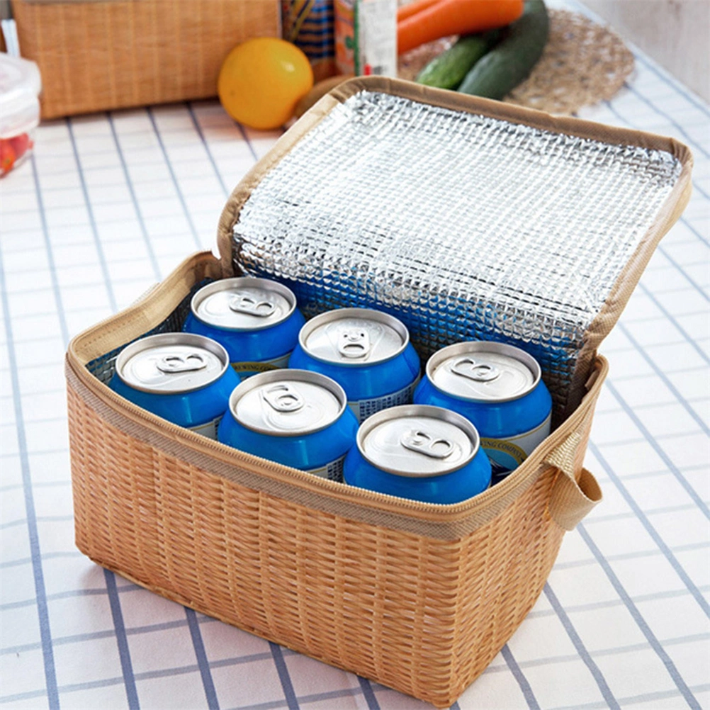 Imitation Rattan Lunch Bag Picnic Basket Case Thermal Lunch Storage Box Outdoor Camping Picnic Bag