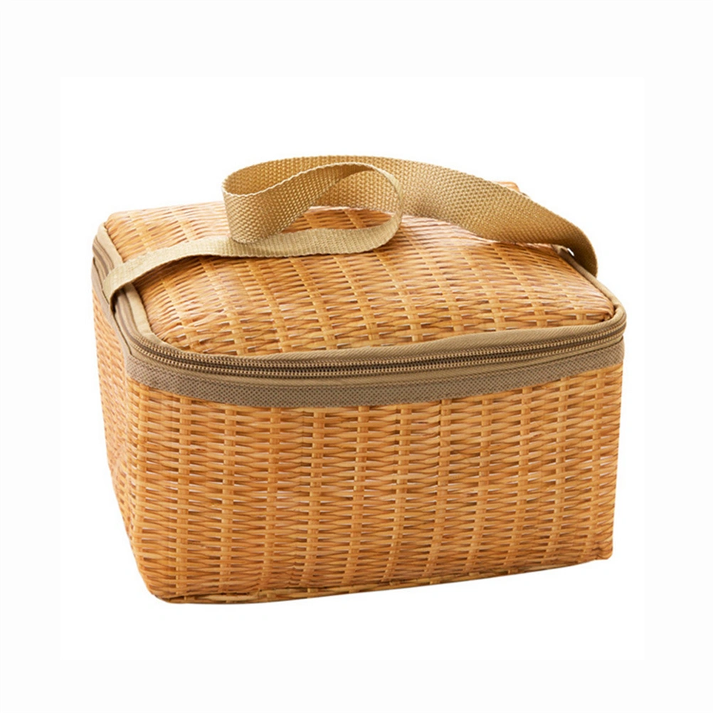 Imitation Rattan Lunch Bag Picnic Basket Case Thermal Lunch Storage Box Outdoor Camping Picnic Bag