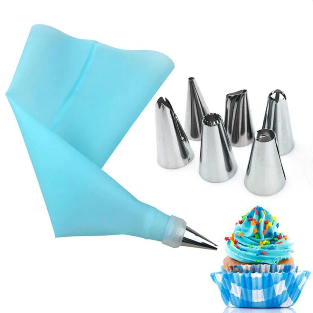 8Pcs Silicone Piping Bags Nozzle Kit Icing Piping Cream Pastry Bag Set for Cake Decorating