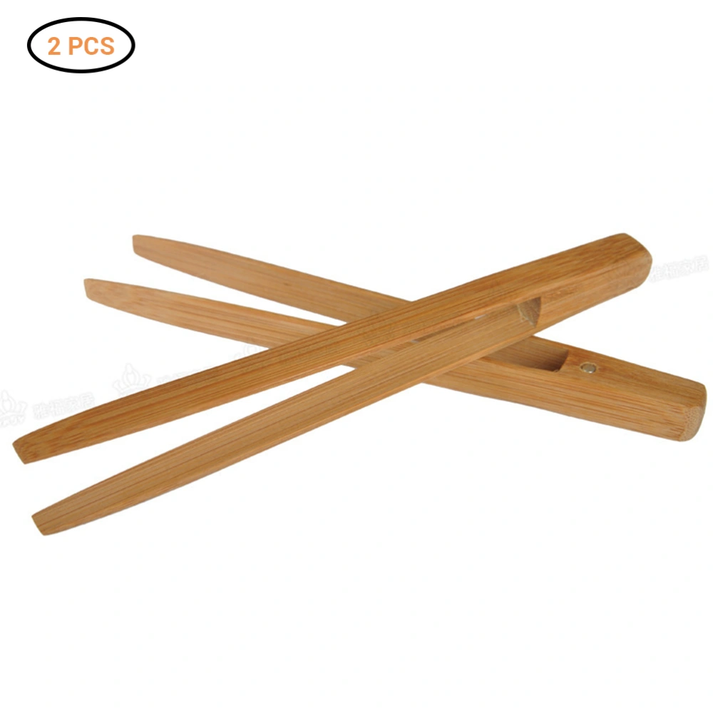 2PCS Bamboo Tongs Food Clip for Toast Salad Barbecue Kitchen Accessories