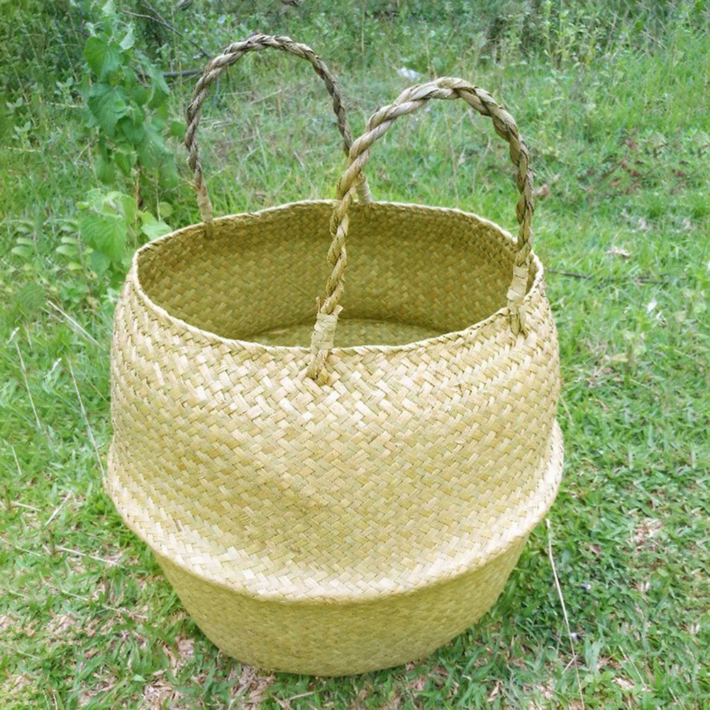 Woven Flower Basket Seagrass Braided Flower Pot Woven Basket Desktop Storage Plant Basket