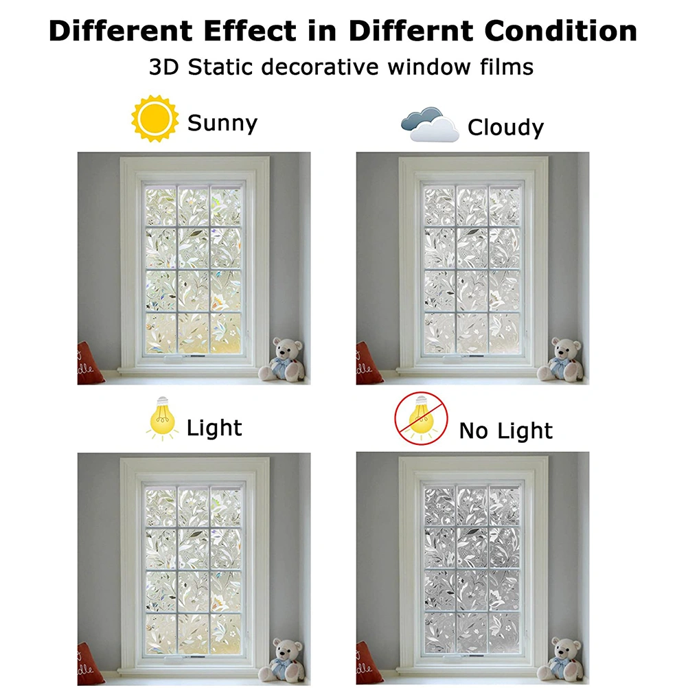 Window Film No Glue Static Decorative Films Window Frosted Film for Sun Protection