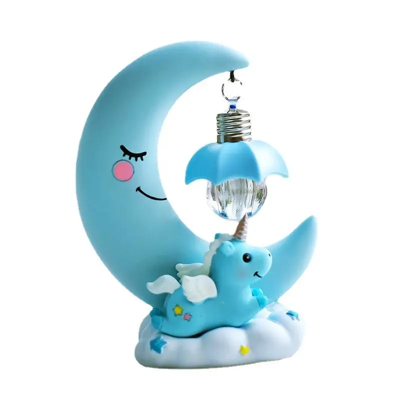 Cartoon Moon Led Night Light Resin Baby Nursery Lamp Ornaments Bedside Table Lamp Kids Gift Toy