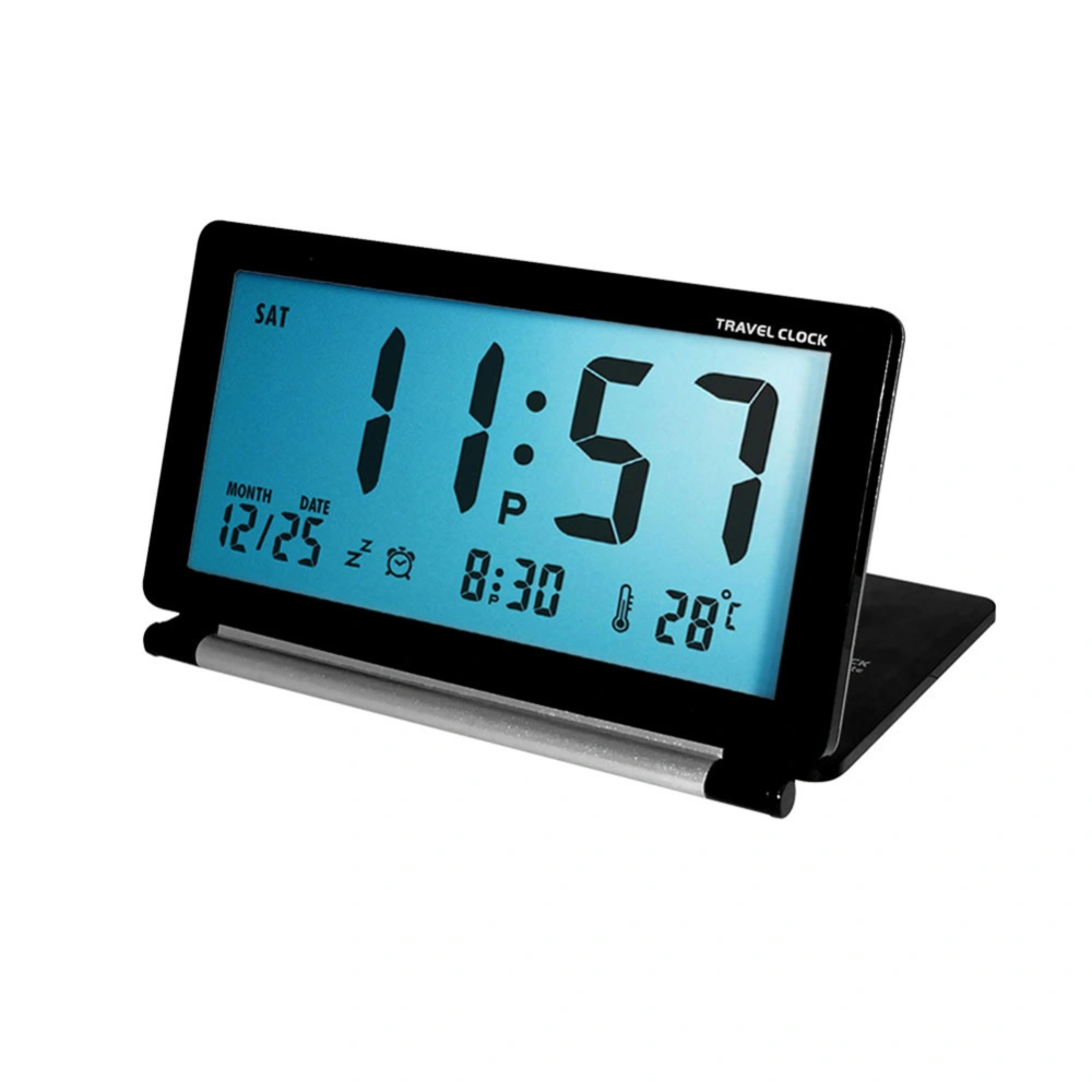 Digital Travel Alarm Clock Battery Operated LCD Clock with Date Temperature Snooze Night Light and PU Leather Cover