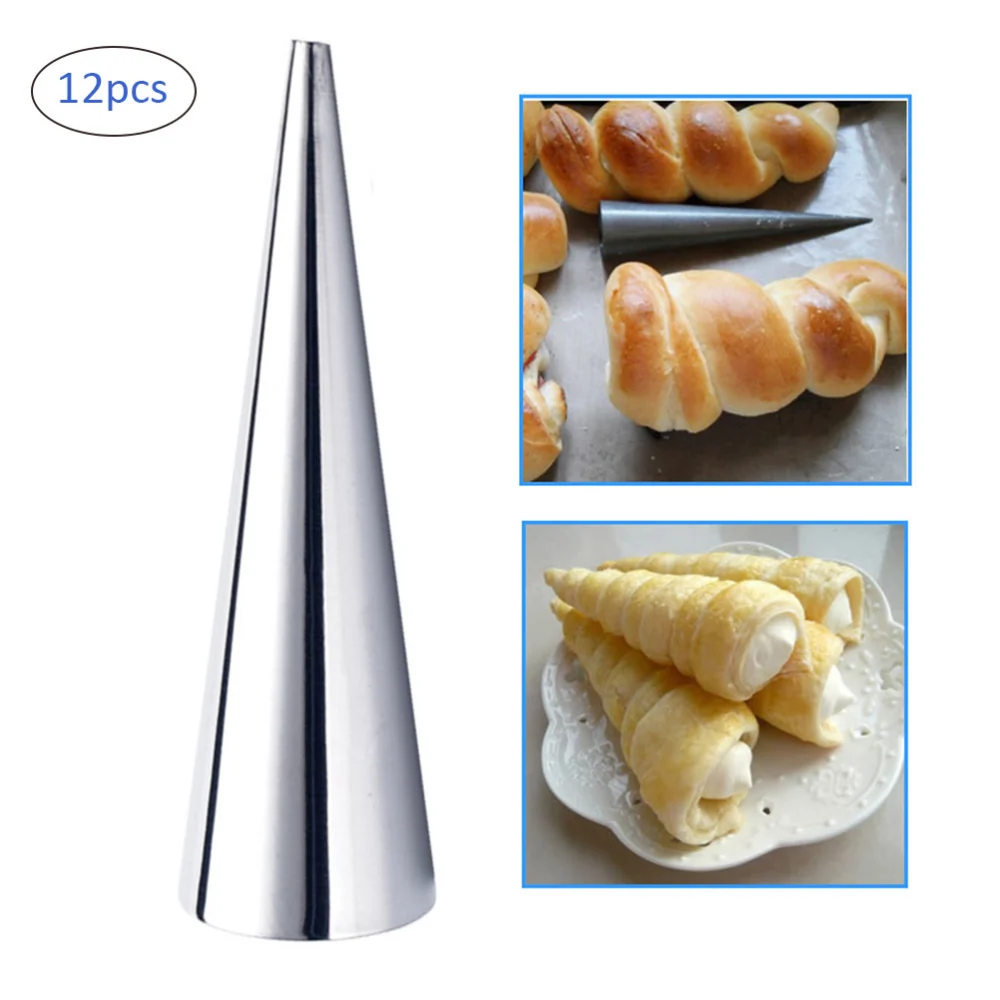 12PCS Stainless Steel Baking Cone DIY Baking Tool Spiral Croissants Mold