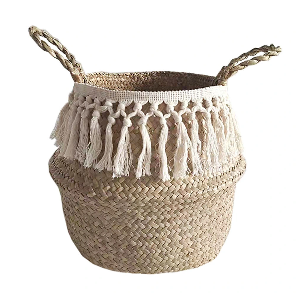 Natural Seagrass Storage Basket Foldable Woven Laundry Basket Handmade Straw Basket