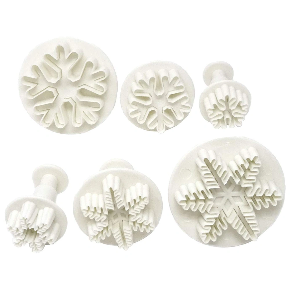 6pcs/set Food Grade Plastic Snowflake Fondant Cake Plunger Cutters Molds DIY Embossing Tools for Baking