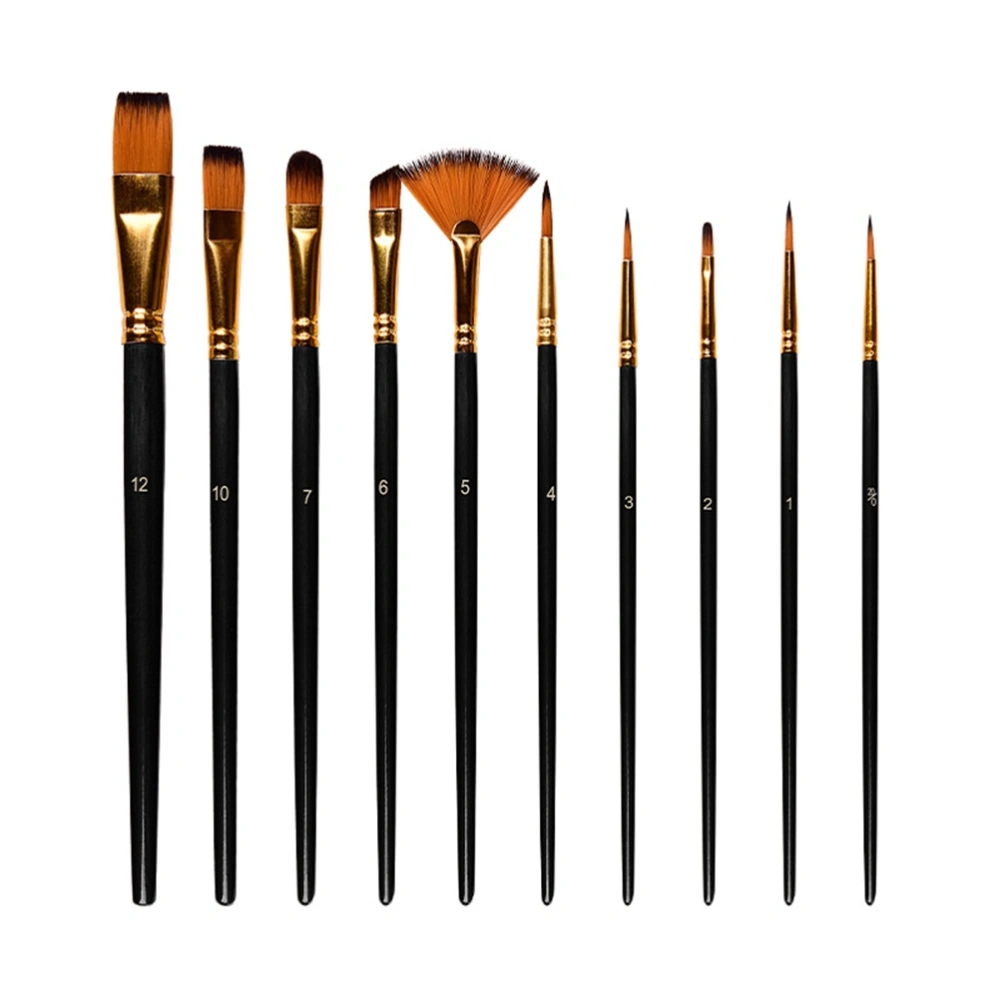 10Pcs Nylon Painting Brushes Round Pointed Tip Paintbrush Set Acrylic Oil Watercolor